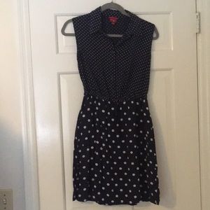 Navy polka dot collared dress